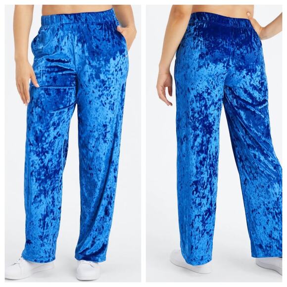 Fabletics Pants - Fabletics Go-To Crushed Velour Wide Leg Pant Blue Celeste Women's XS